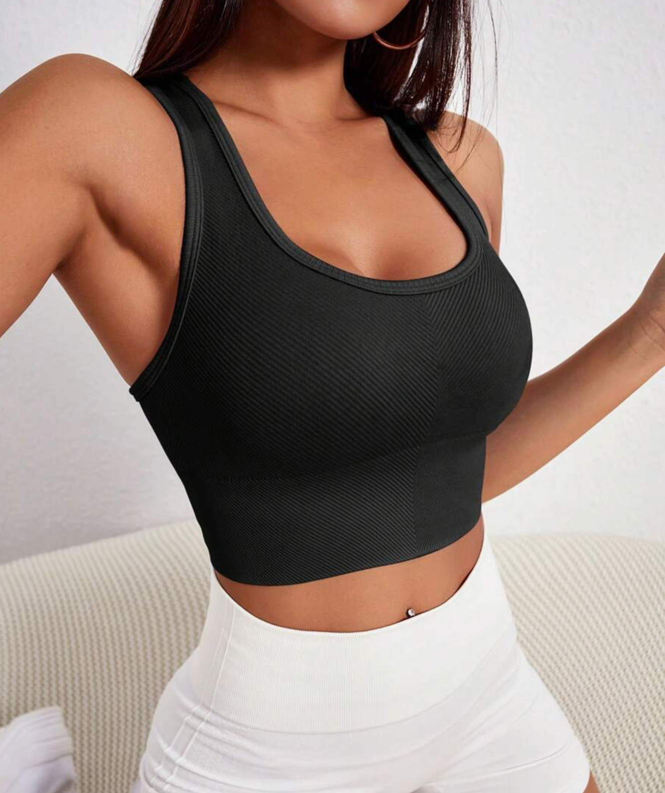 Yoga Basic Solid Ribbed Knit Sports Bra