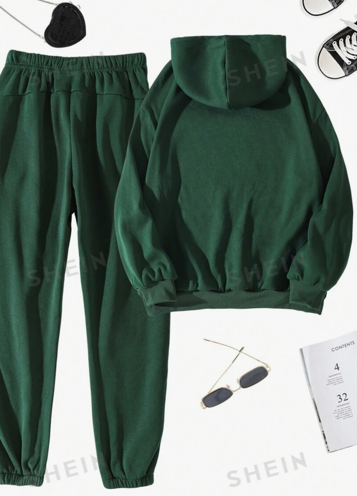 SHEIN Essnce Zip Up Drop Shoulder Drawstring Thermal Lined Hoodie & Sweatpants