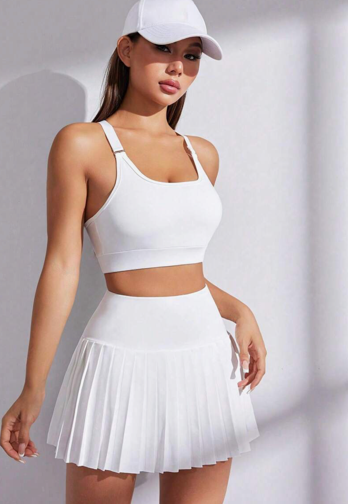 Sport CourtClass Women Summer Solid Color Crop Bra& Pleated Mini Skirt Sportswea