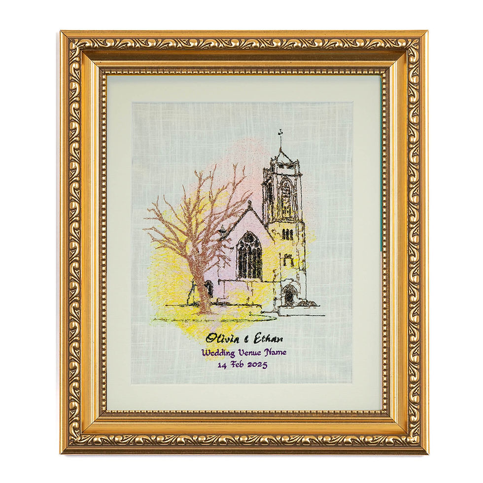 Thumbnail: Custom Multicolour Embroidery Wedding Venue Portrait (12"x10" Size Frame)