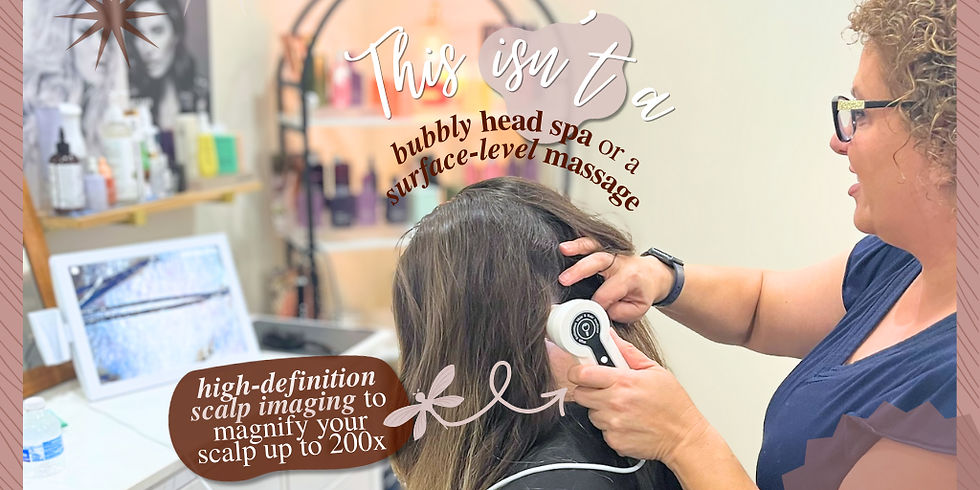 Rhonda using a 200x scope to analyze a client’s scalp during an in-depth consultation at The Intuitive Beauty Spa in Santa Cruz, focusing on true scalp health beyond surface-level treatments.