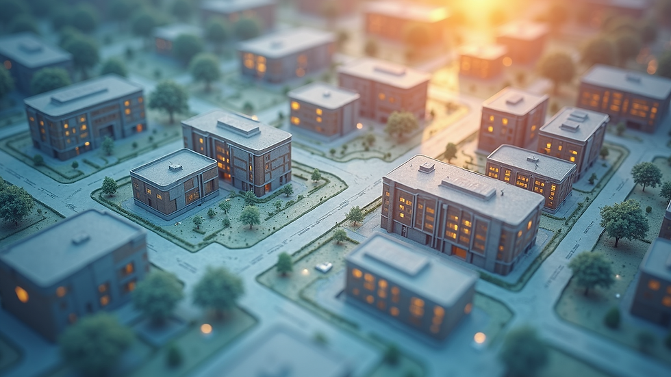 High angle view of a commercial property map with highlighted zones