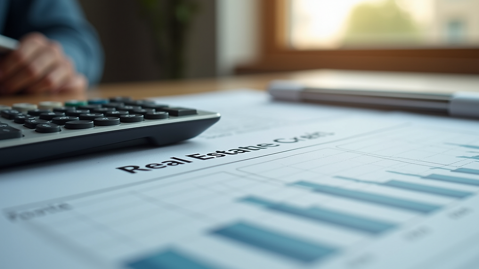 Close-up view of a commercial real estate contract and calculator on a desk