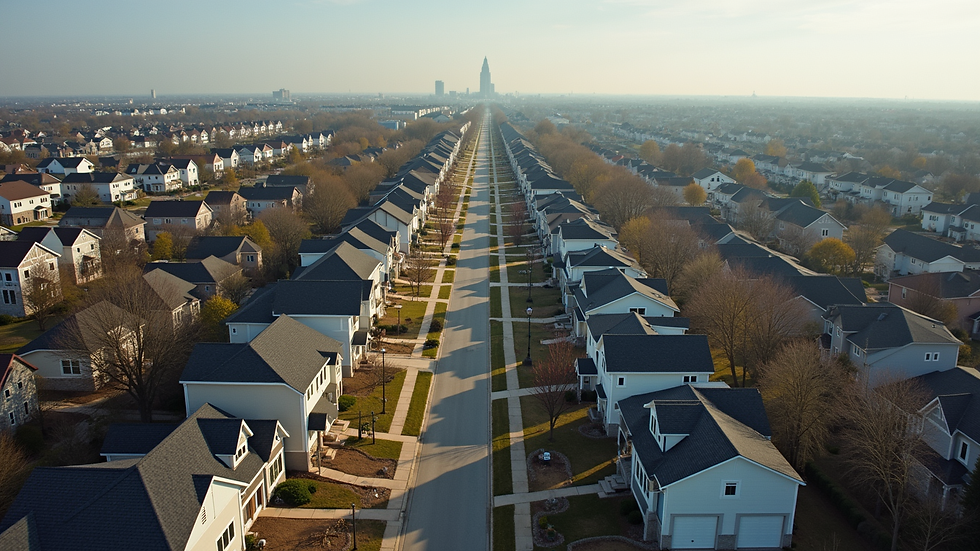 High angle view of a residential neighborhood with several houses under renovation