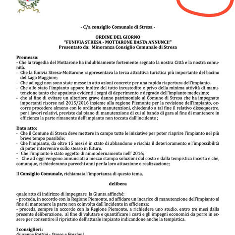 COMUNICATO STAMPA - Funivia, buona la prima (ma era della minoranza)