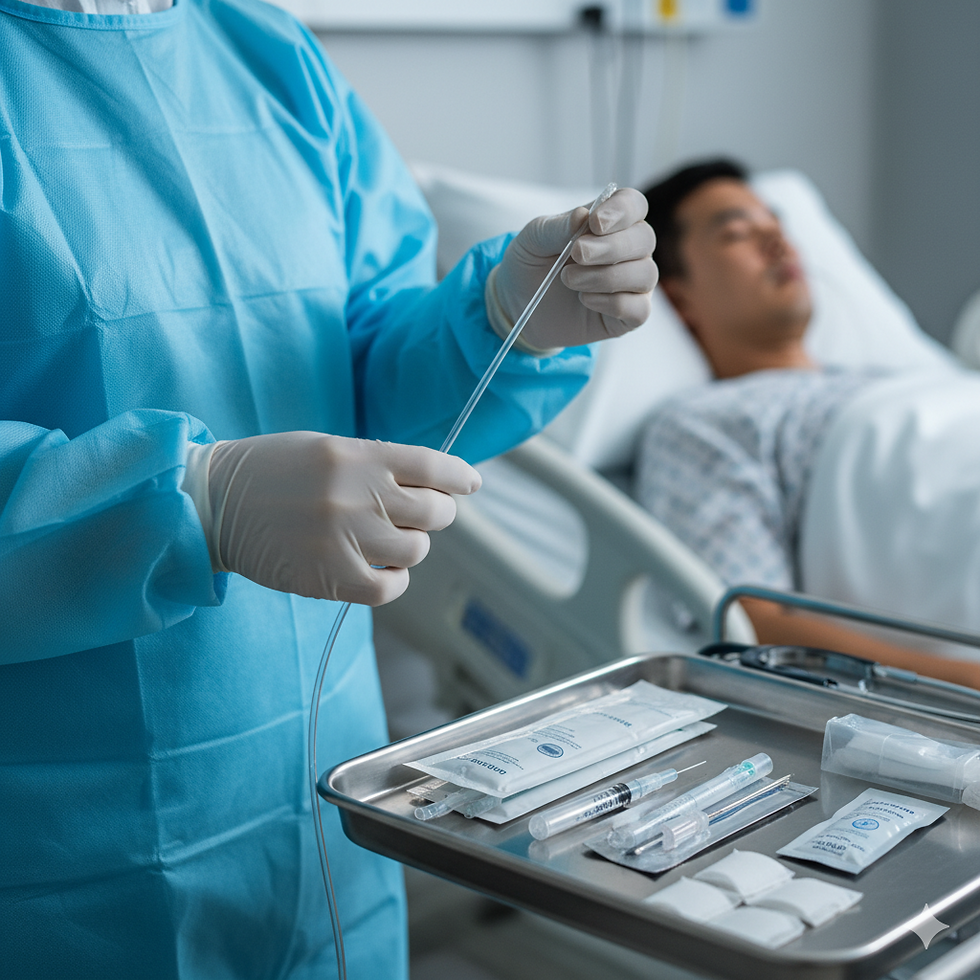 Nasogastric feeding equipment prepared for home patient care