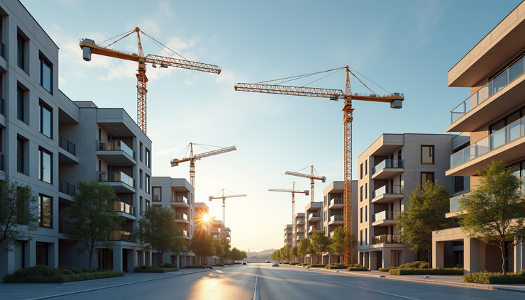 Eye-level view of a modern residential complex under construction in Cyprus