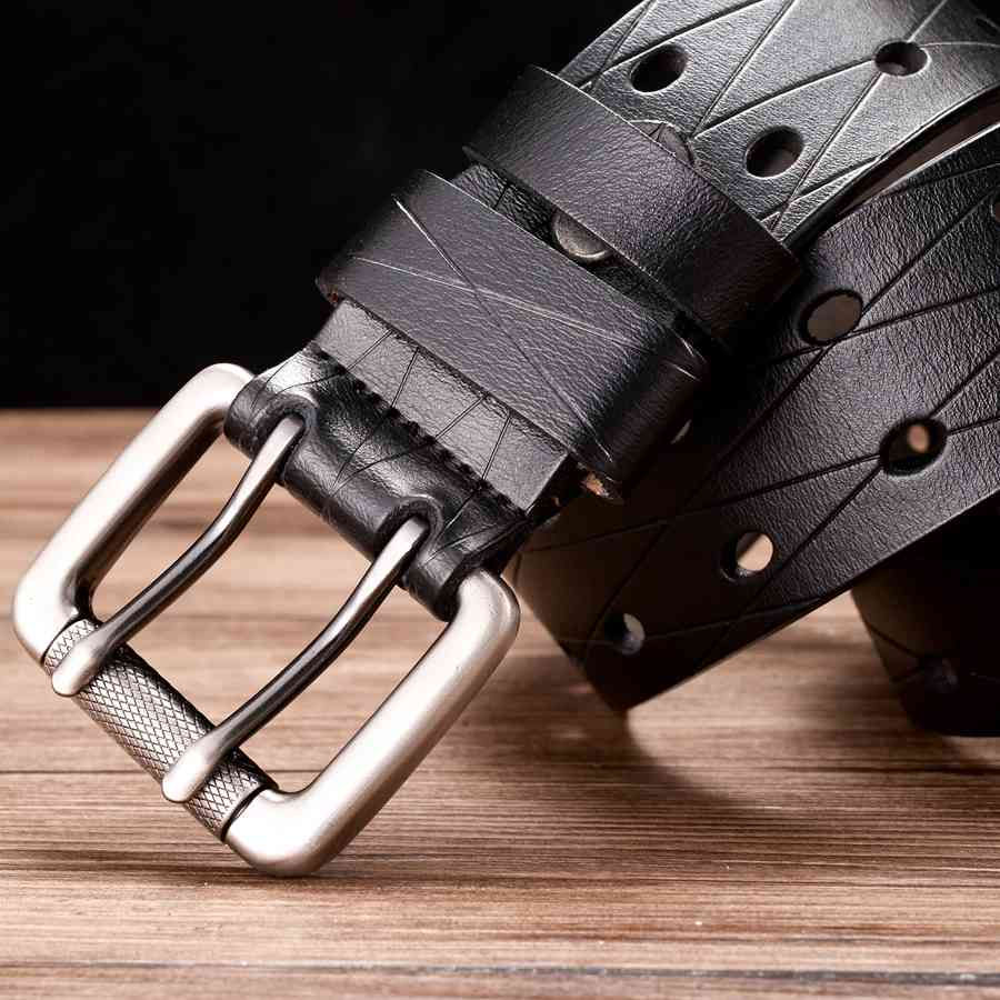 Miniatura: Men's Leather Double Prong Belt Universal Hollowed Out Belt