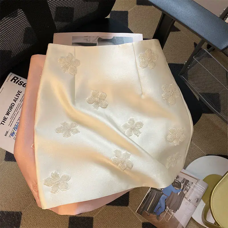 Miniatura: High Waist A-Line Beading Vintage Saia Korean Mini Skirt