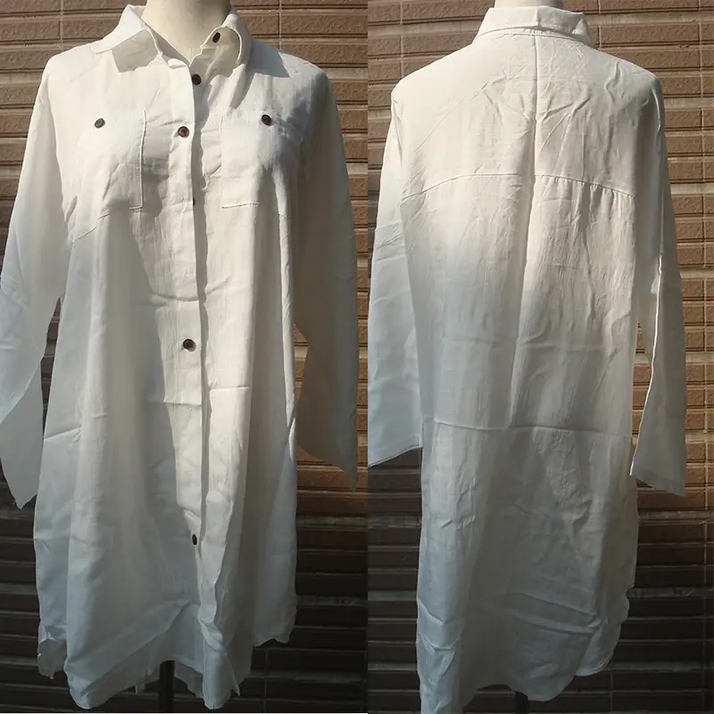 Thumbnail: Beach Cover Up Women Blouses Shirt Cotton Kaftan Beach Wear Tunics Long Sleeve