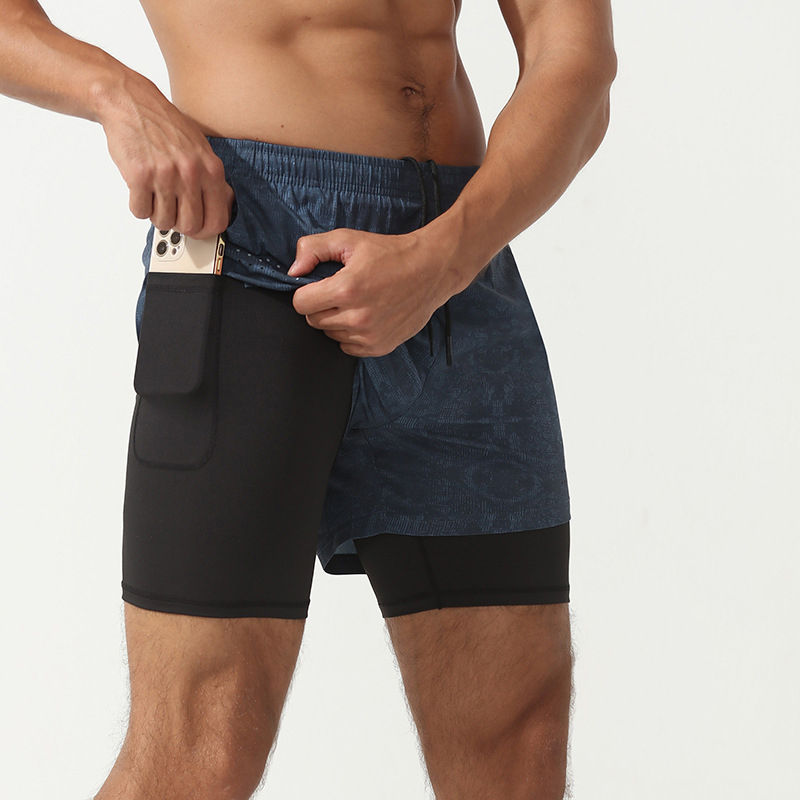 Miniatura: Men 2 in 1 Double-Deck Quick Dry GYM Sport Shorts Fitness