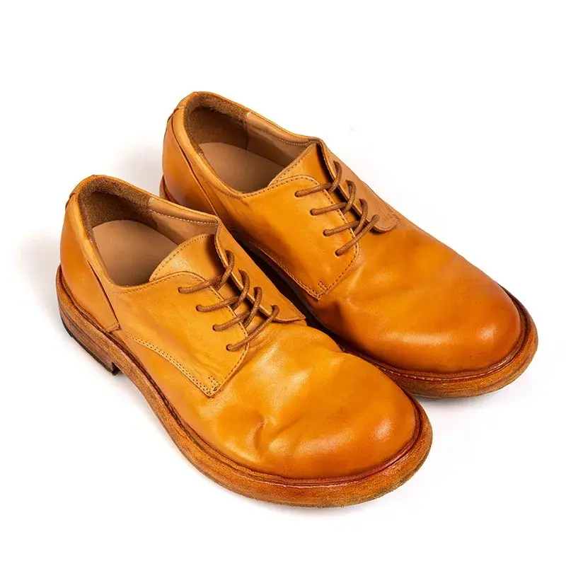 Miniatura: Mens Vintage Work Shoes Horsehide Genuine Leather Dress Shoes Lace Up Round Toe