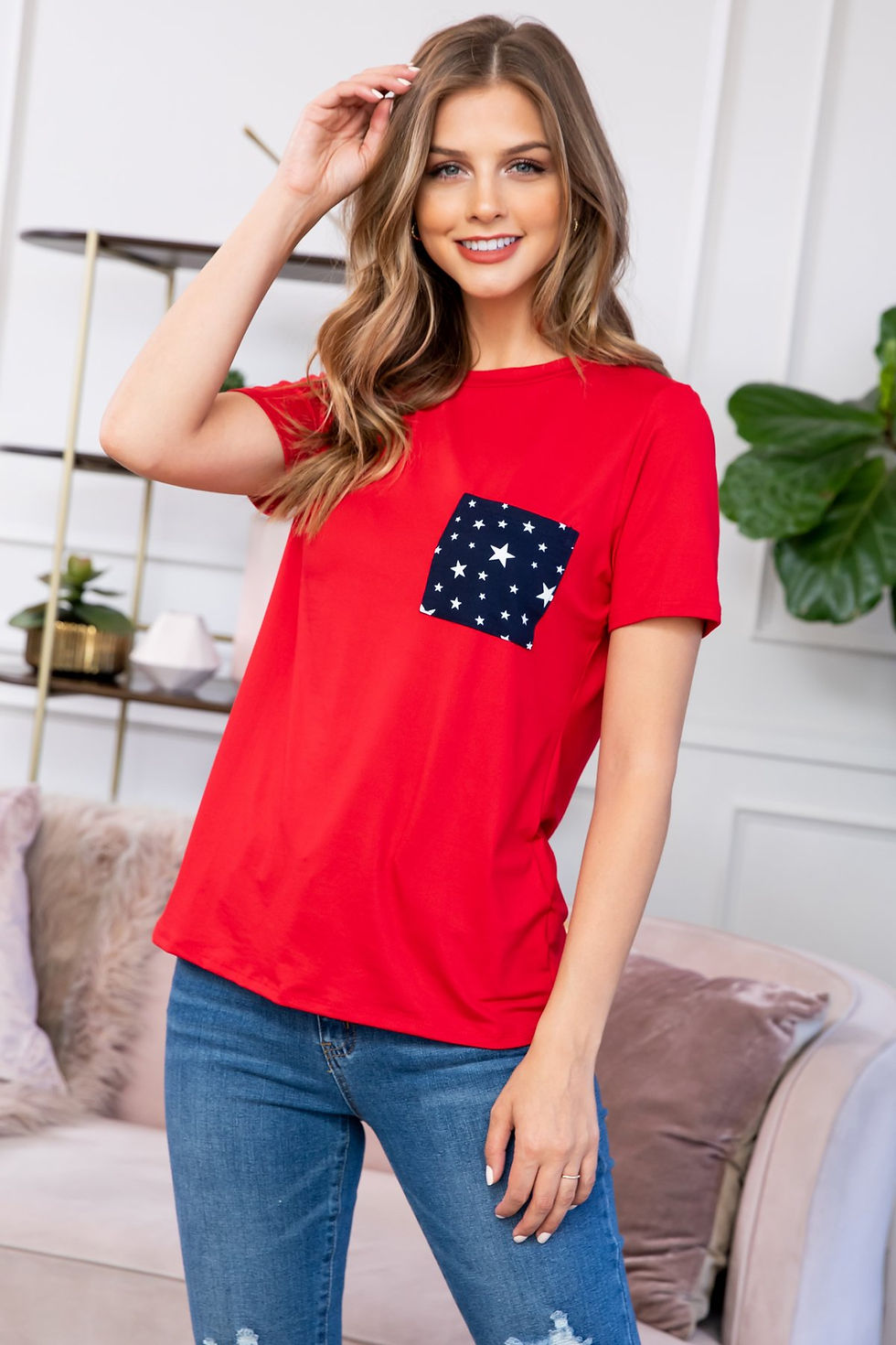 Miniatura: Short Sleeve Star Pocket Top