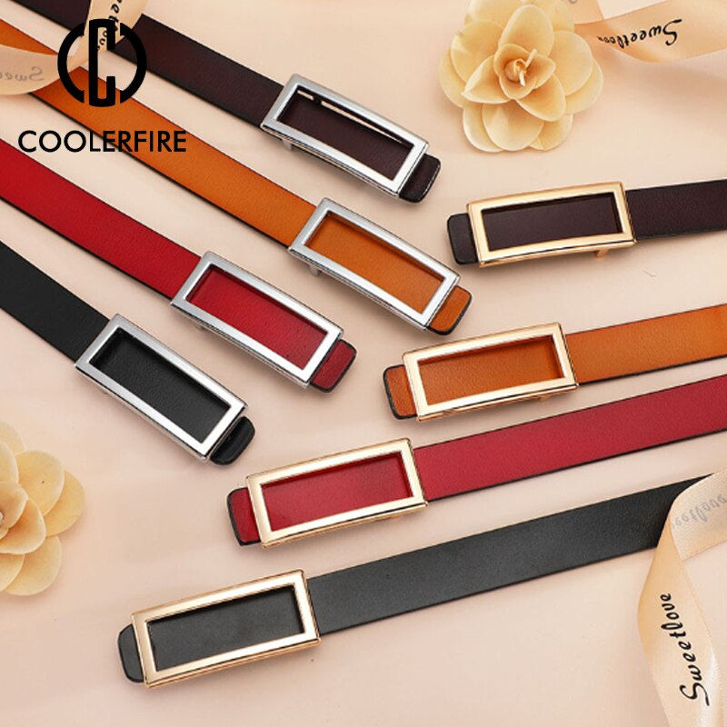 Miniatura: COOLERFIRE New Designer Gold Buckle Belt Waist Female Thin Genuine Leather Belt