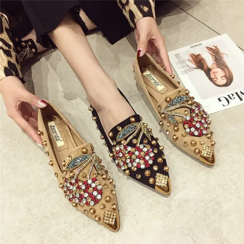 Miniatura: Flat Rhinestones Loafers Flats Shoes Women's Ballet Flats Soft Boat Shoes