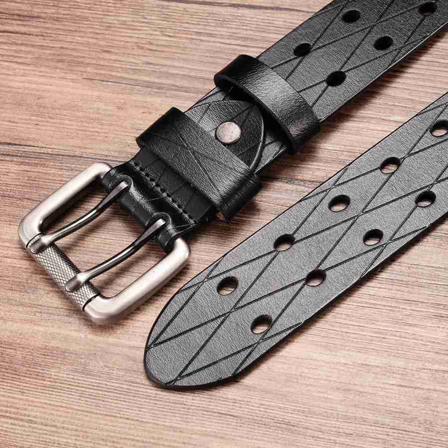 Miniatura: Men's Leather Double Prong Belt Universal Hollowed Out Belt