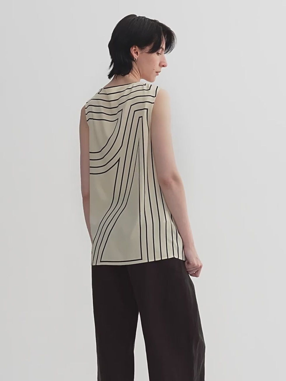 Miniatura: Elastic Silk Twisted Collar Original Geometric Print Slim Fit Sleeveless Vest