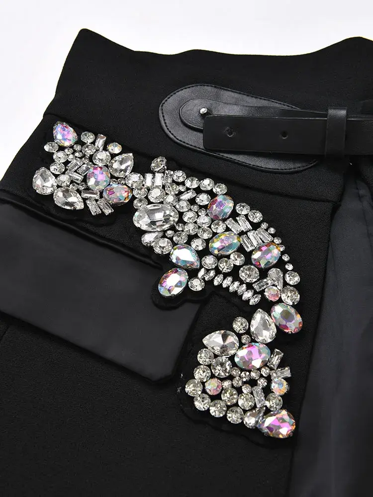 Miniatura: EAM Black Irregular Rhinestones Belted Mini Half-Body Skirt High Waist