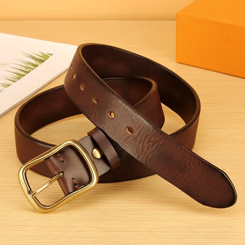 Thumbnail: Leather Belt for Men100% Italian Real Solid Leather 5mm Thick Men's Belt