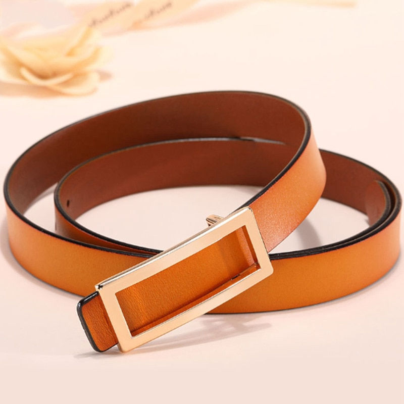 Miniatura: COOLERFIRE New Designer Gold Buckle Belt Waist Female Thin Genuine Leather Belt