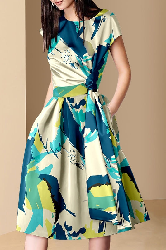 Miniatura: Couture Week O-Neck Short Sleeve Elegant Summer Clothes Printed Casual  Dress