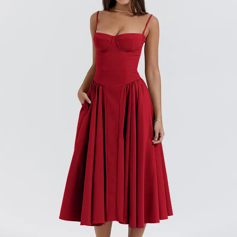 Miniatura: Sexy Spaghetti Strap Long Dresses Slim French Vintage Elegantes Style
