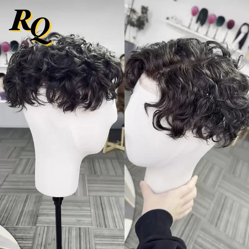 Thumbnail: Pre Styled Toupee for Men Lace & PU Base Human Hair System Unit