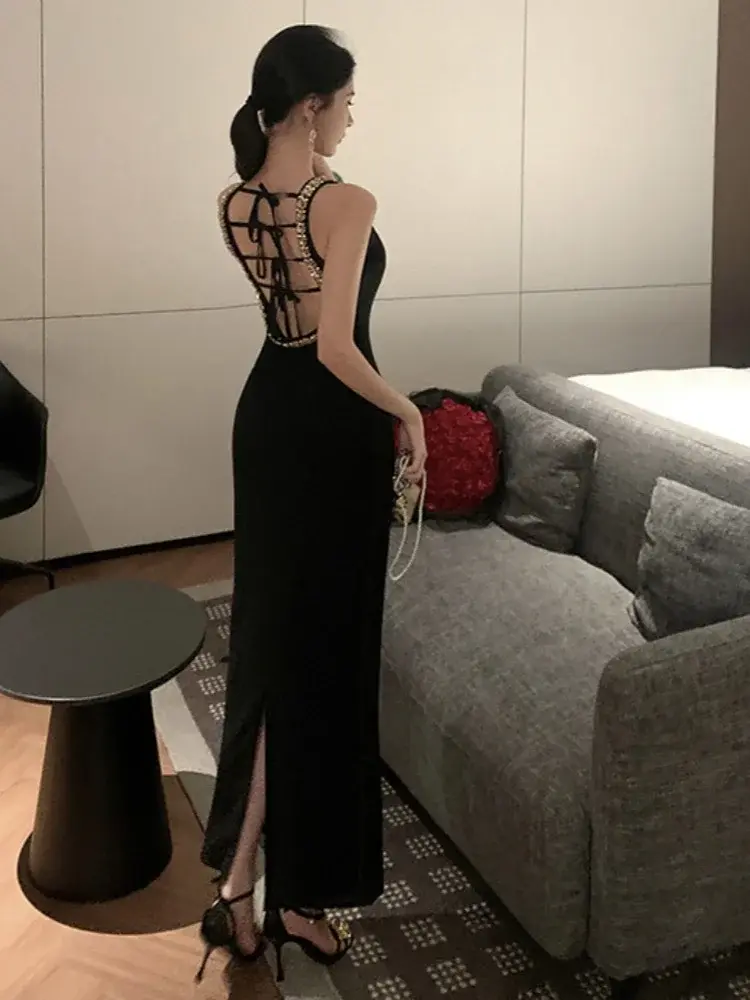 Thumbnail: SMTHMA High Quality New Fashion Light Luxury Beaded O-Neck Dress Women
