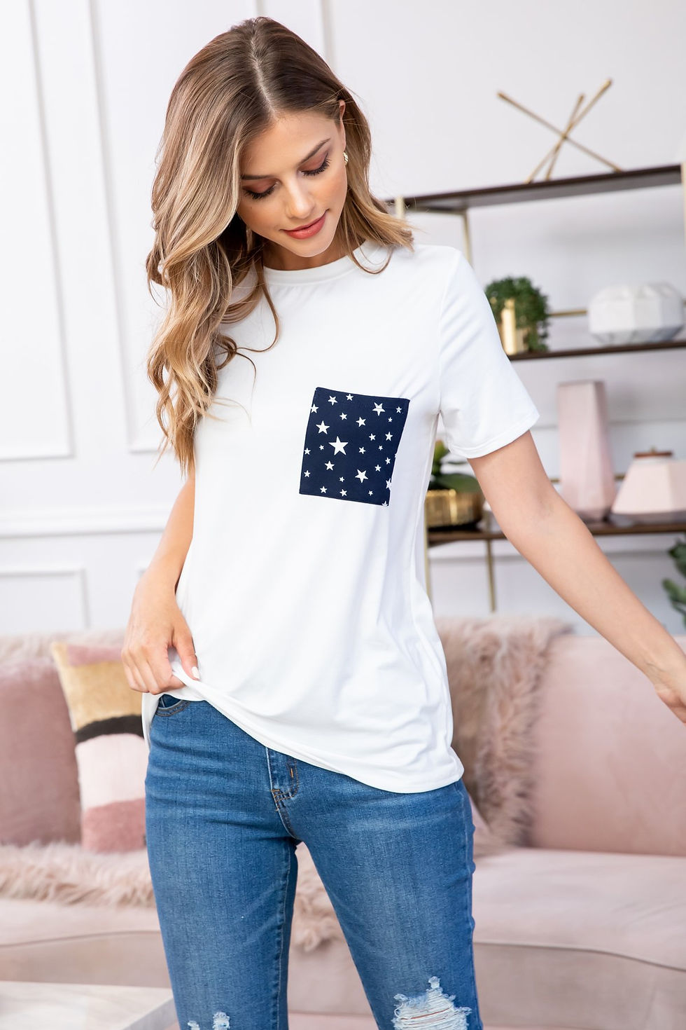 Miniatura: Short Sleeve Star Pocket Top