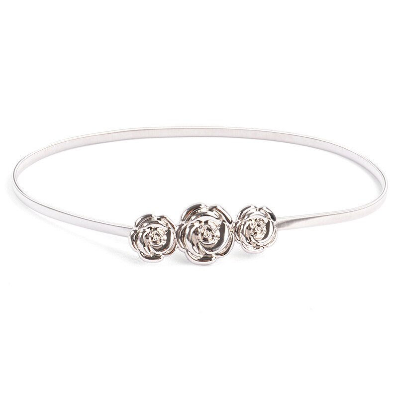 Miniatura: Elastic Belts Women Girl Stretch Skinny Waist Belt Flower Leaf Shape Metal