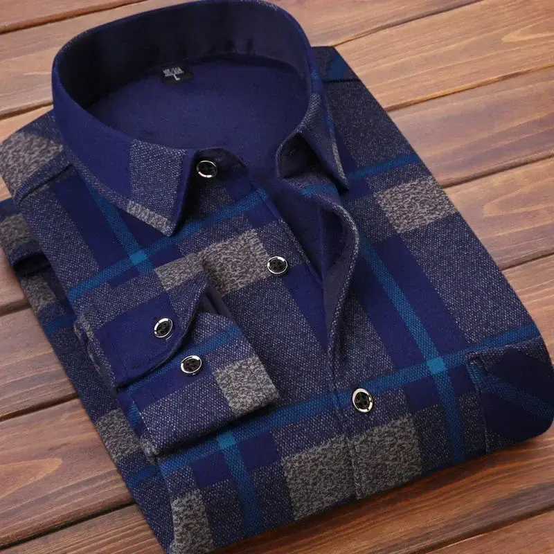 Miniatura: Men's Casual High Quality Soft Large Size Warm Shirt Tops 4XL