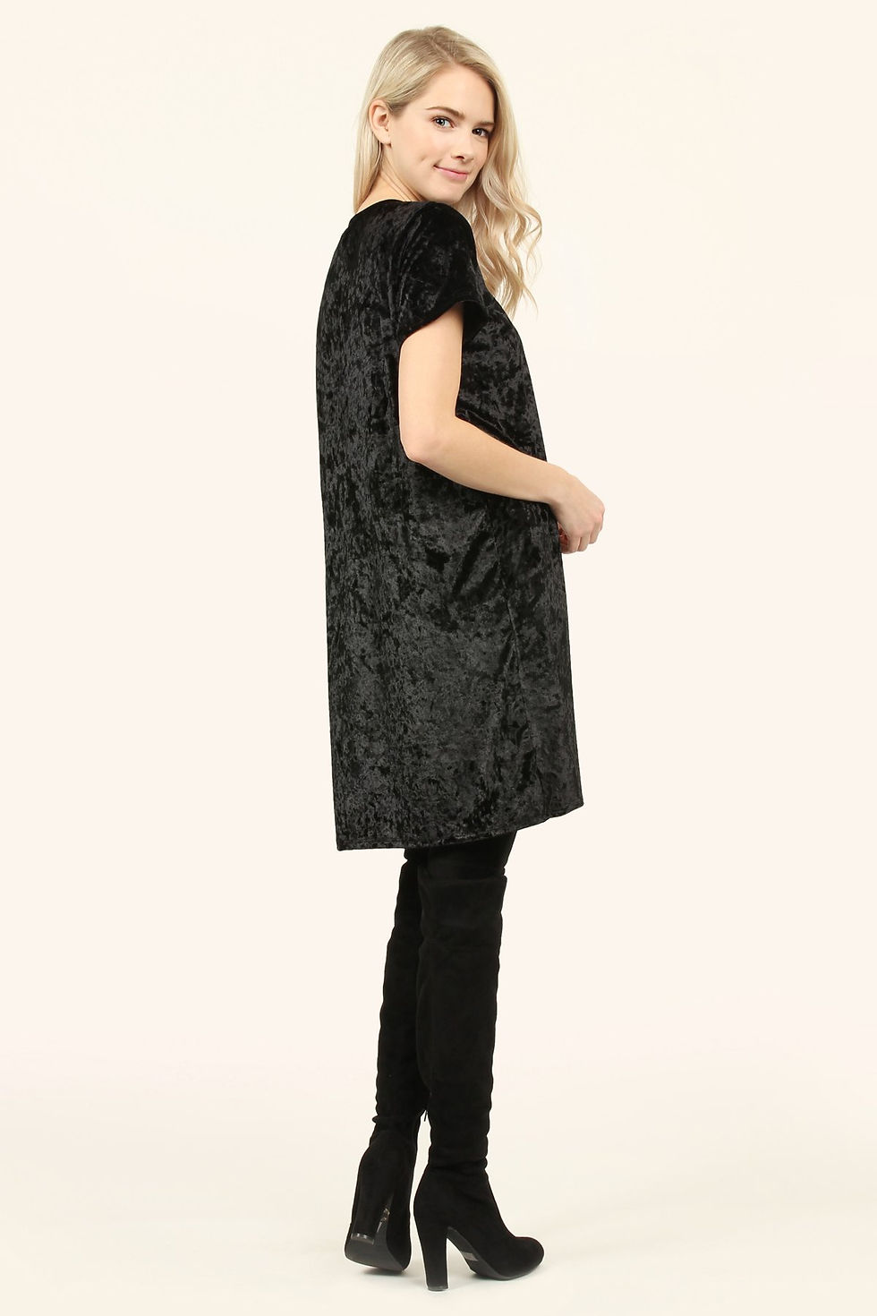 Thumbnail: Short Sleeve Crushed Velvet Tunic Dress