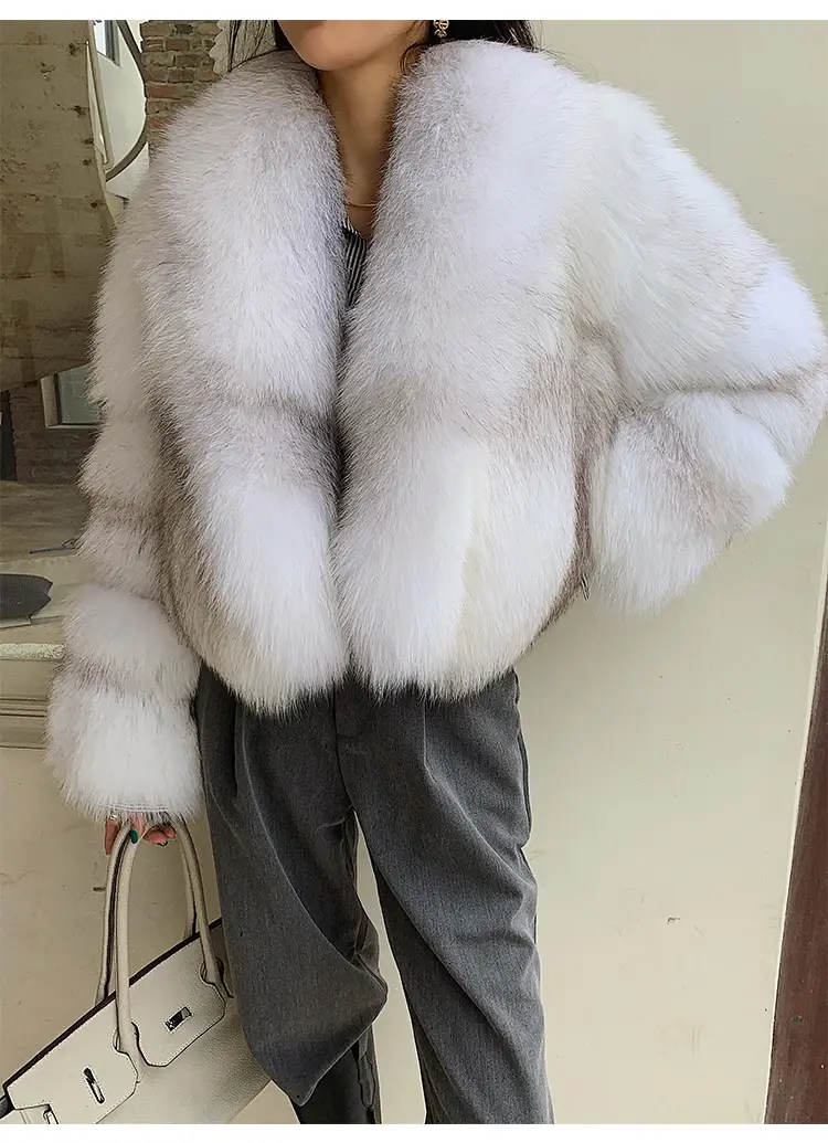Miniatura: QIUCHEN Women's Fur Clothing Jacket Bomber Luxury Real Saga Fox Fur Coats