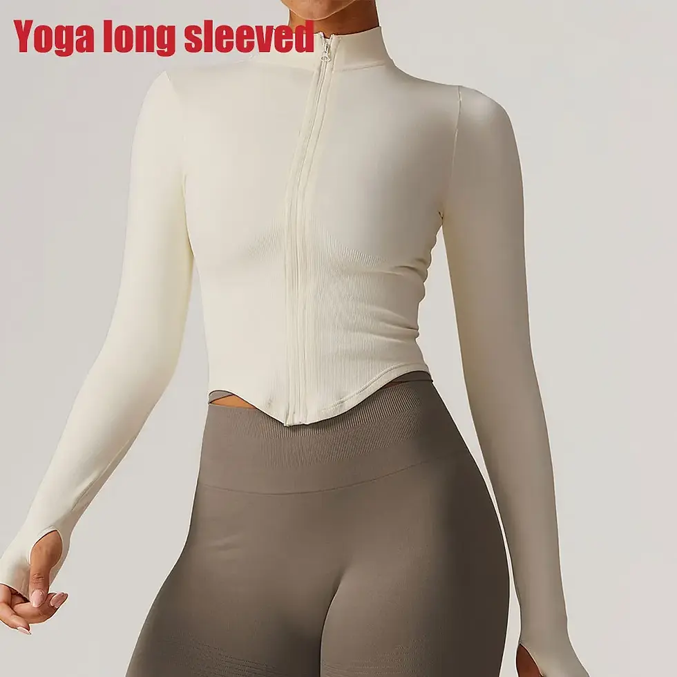 Miniatura: Zipper Jacket Women Crop Tops Yoga T-Shirts Solid Sports Top Long Sleeve
