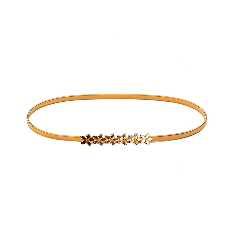 Miniatura: Elastic Belts Women Girl Stretch Skinny Waist Belt Flower Leaf Shape Metal