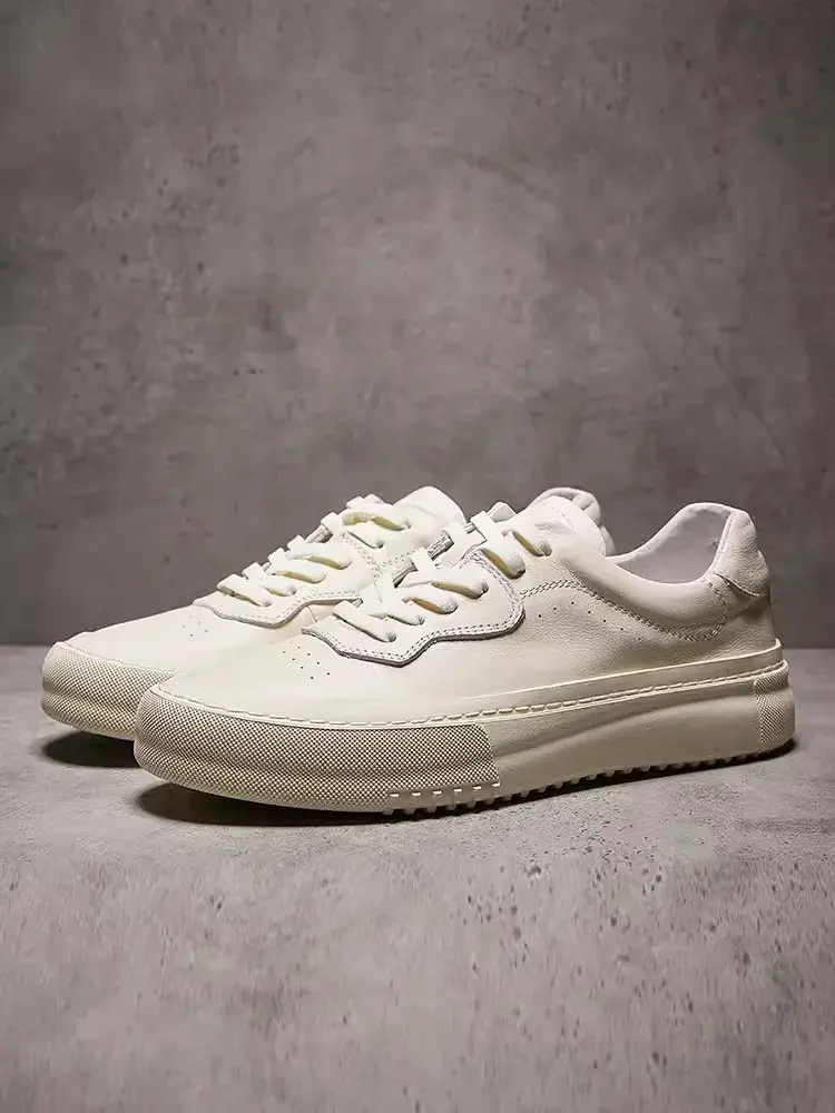 Miniatura: Men Lace Up Low Cut Thick Platform Casual Sneakers Cowhide Genuine Leather Shoes