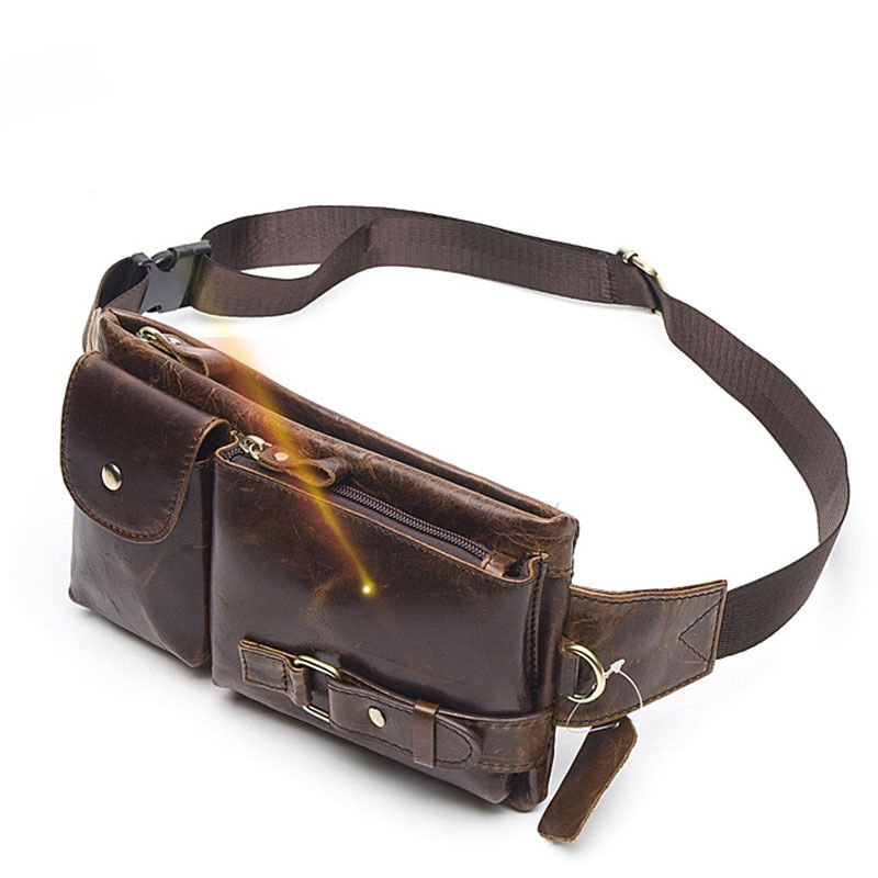 Miniatura: WESTAL Genuine Leather Waist Packs Men Waist Bags Fanny Pack Belt Bag Phone Bags