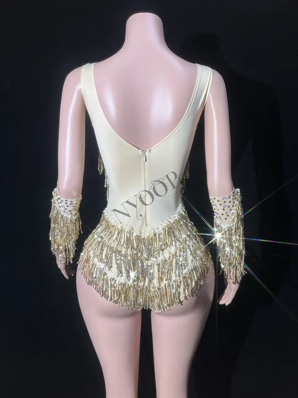 Thumbnail: Sparkly Rhinestones Sequins Tassels Bodysuit Women Sexy Performance Dance