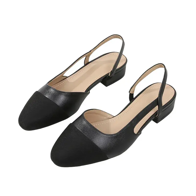 Miniatura: Patchwork Leather Slingbacks Women's Sandals Fashion Flat Heel Formal Ladies