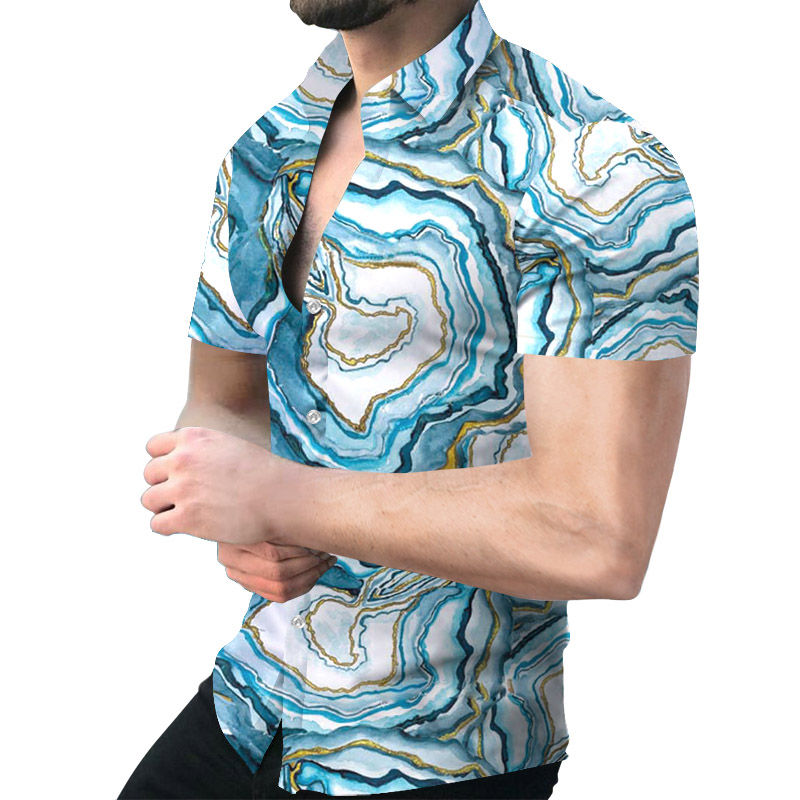 Miniatura: 2022 Fashion Brand Floral Shirt Men Slim Fit Short Sleeve Hawaiian Shirt Chemise
