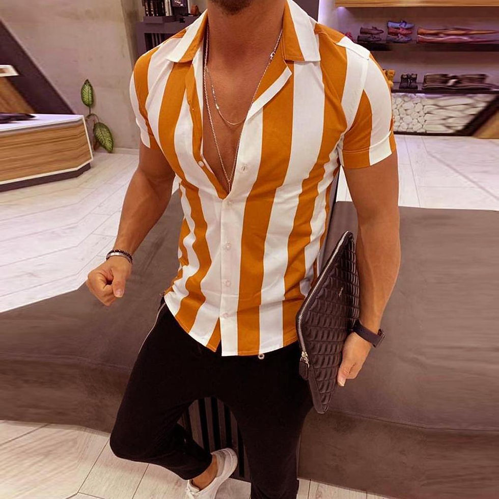 Miniatura: Casual Multicolor Striped Lapel Shirts Short-Sleeve Top Blouse Men Shirt Summer