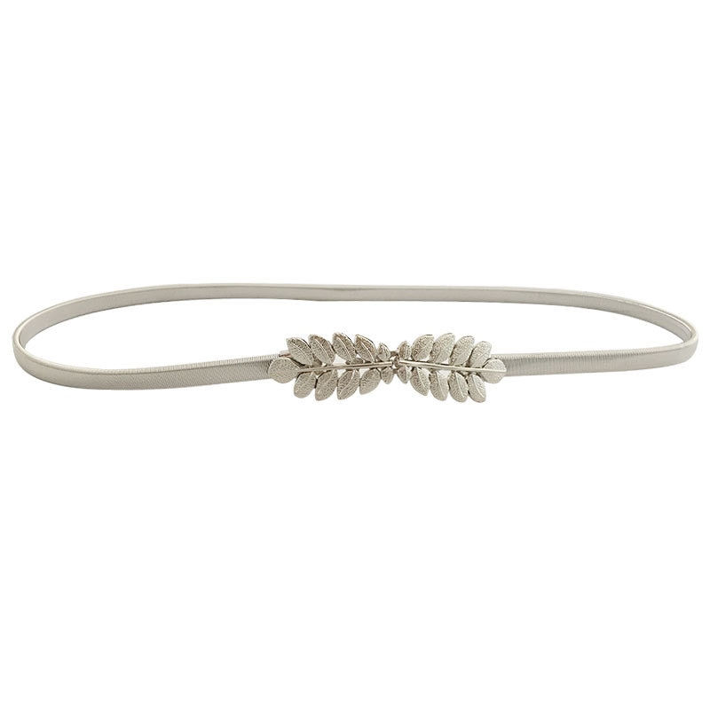 Thumbnail: Elastic Belts Women Girl Stretch Skinny Waist Belt Flower Leaf Shape Metal