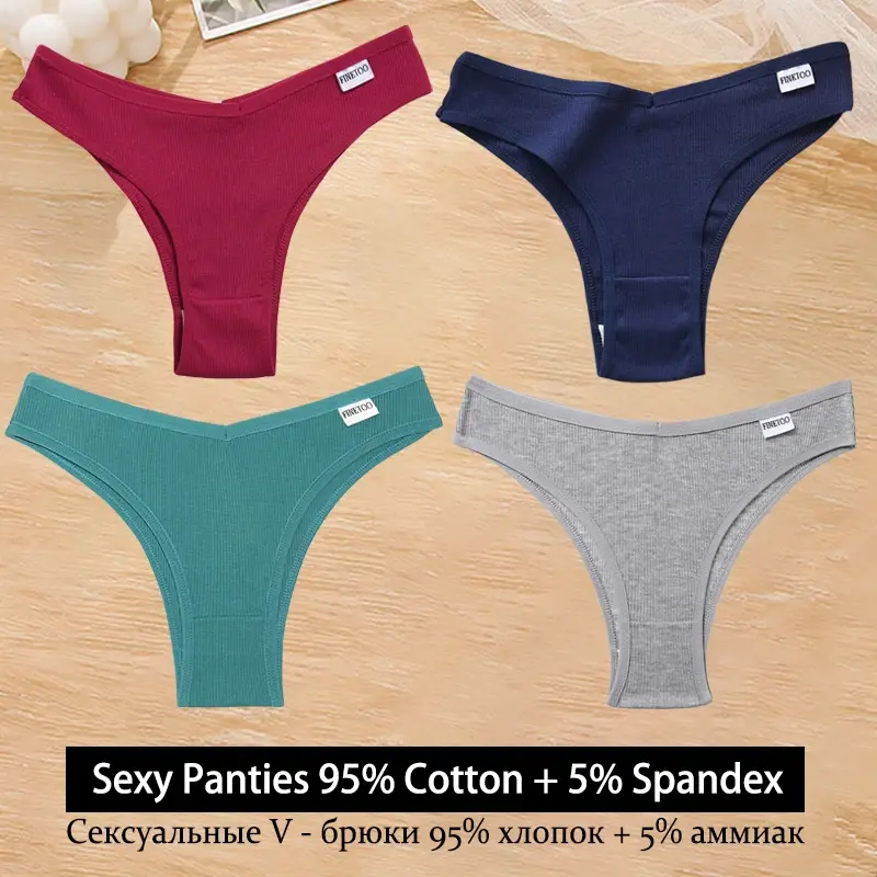 Miniatura: 4Pcs/Set Women Sexy Cotton Brazilian Panties V-Waist Thong Solid Color