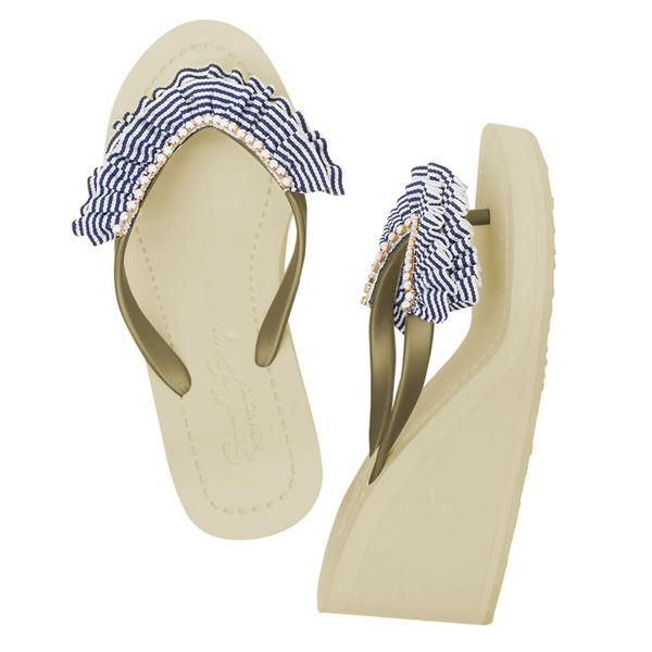 Miniatura: Marine Blue and White Rhine Stone Embellished Women's High Flip Flops Sandal