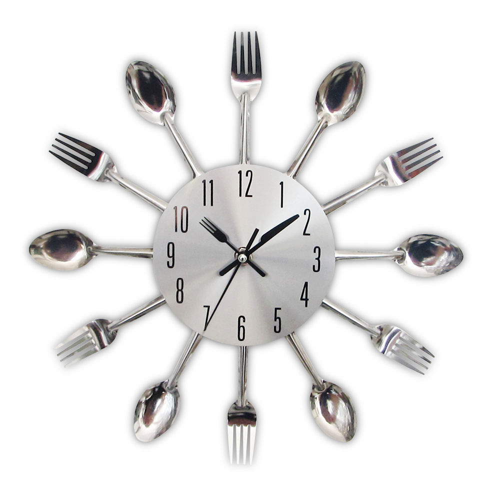 City Cutlery Art Unique Creative Design Kitchen Quartz Metal Big Home Wall Clock