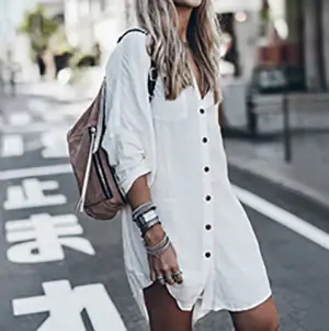 Thumbnail: Beach Cover Up Women Blouses Shirt Cotton Kaftan Beach Wear Tunics Long Sleeve