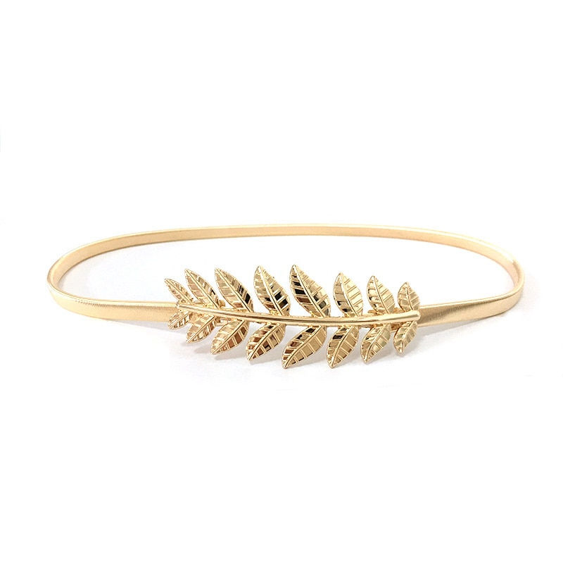 Thumbnail: Elastic Belts Women Girl Stretch Skinny Waist Belt Flower Leaf Shape Metal