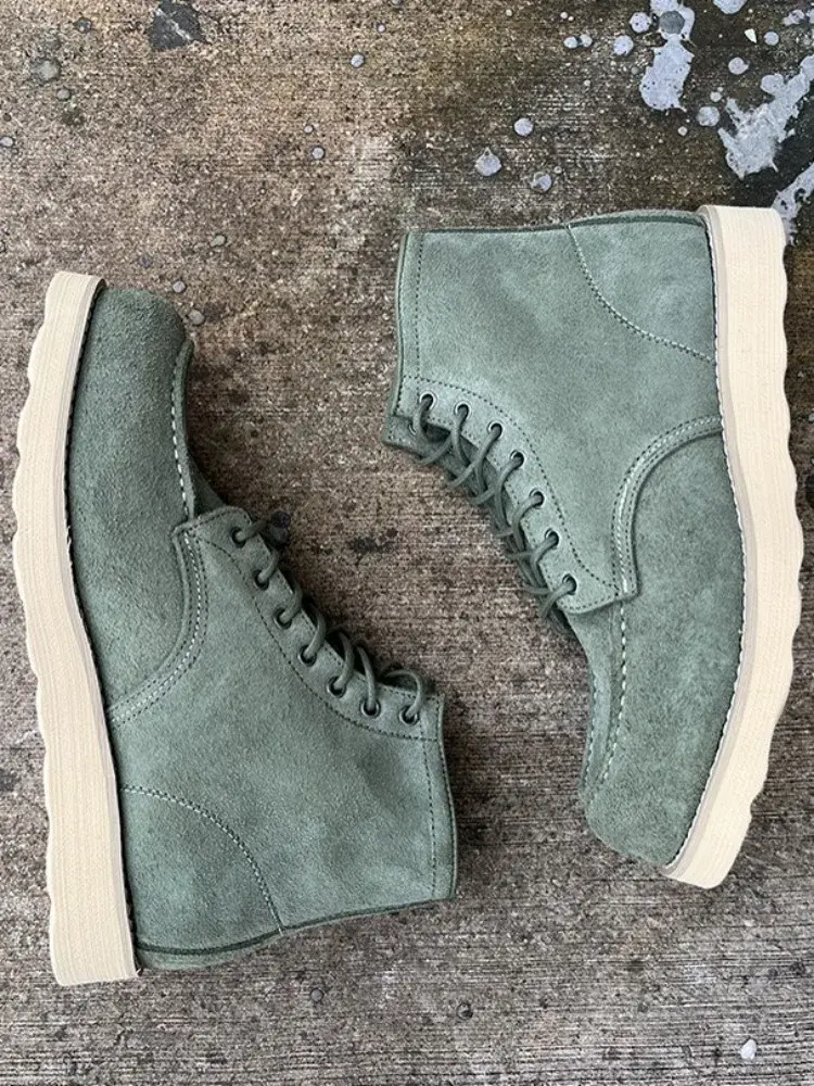 Thumbnail: Retro Style Hard Wearing Male Work Boots Solid Color Cow Suede Genuine Leather