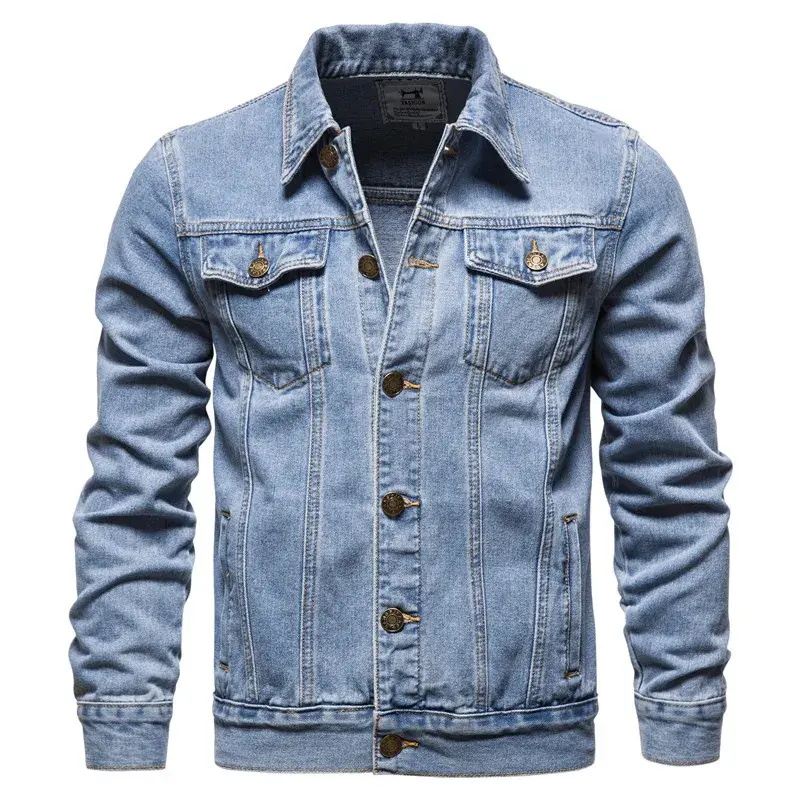 Miniatura: Cotton Denim Jacket Men Casual Solid Color Lapel Jeans Jacket