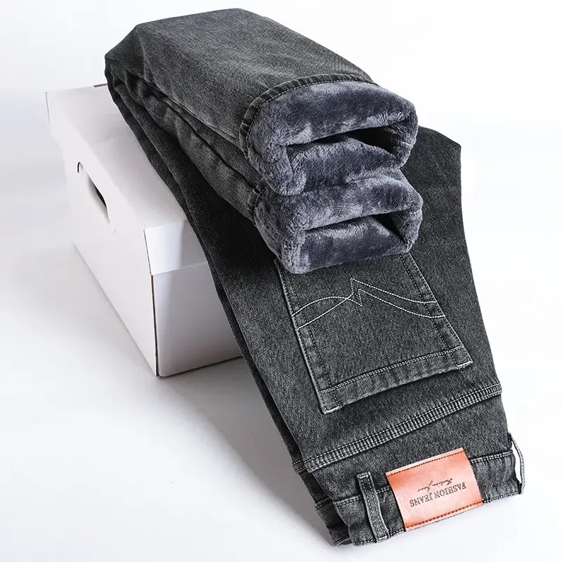 Thumbnail: 2023 Fleece Pants Thick Warm Fashion Straight Fit Male Denim Trousers